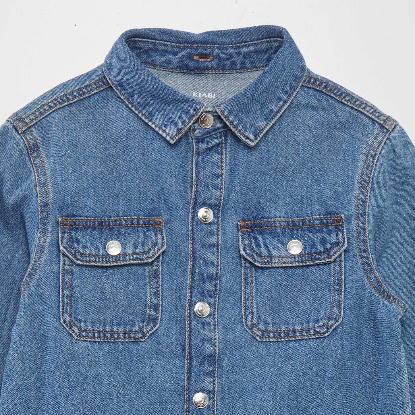 Denim shirt with hooded collar BLUE