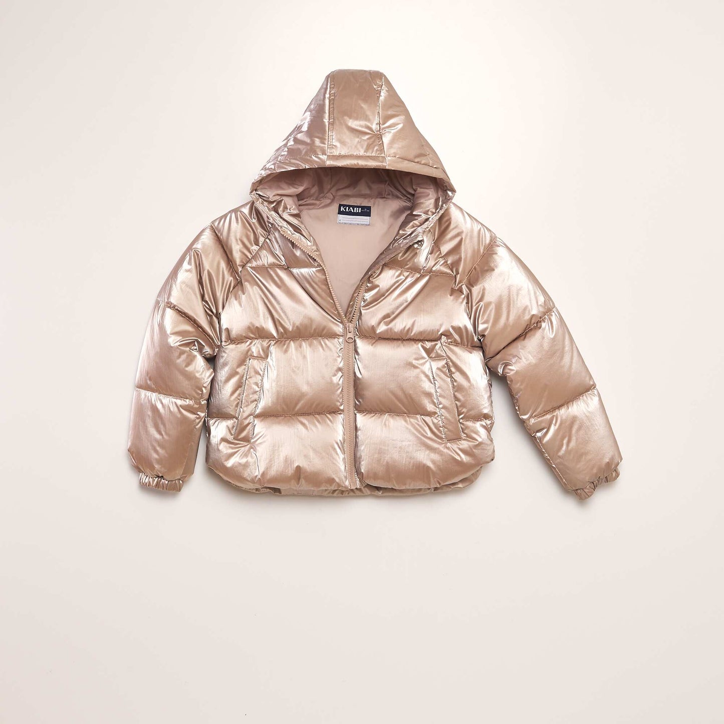 Metallic padded jacket with hood BEIGE