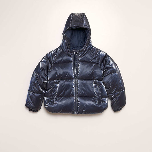 Metallic padded jacket with hood BLUE