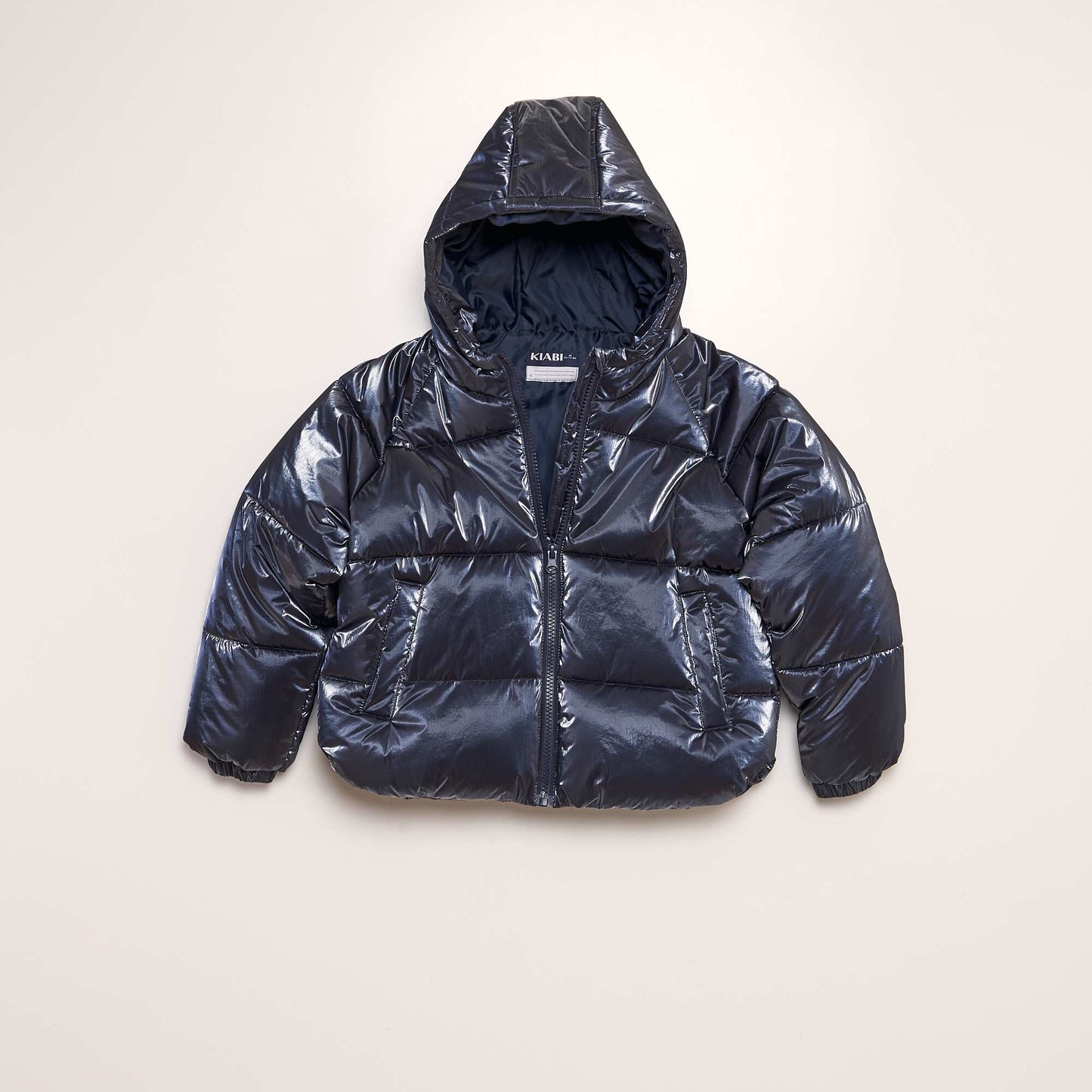 Metallic padded jacket with hood BLUE