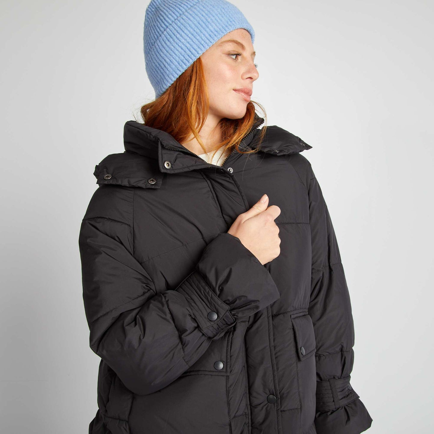 Mid-length quilted padded jacket black