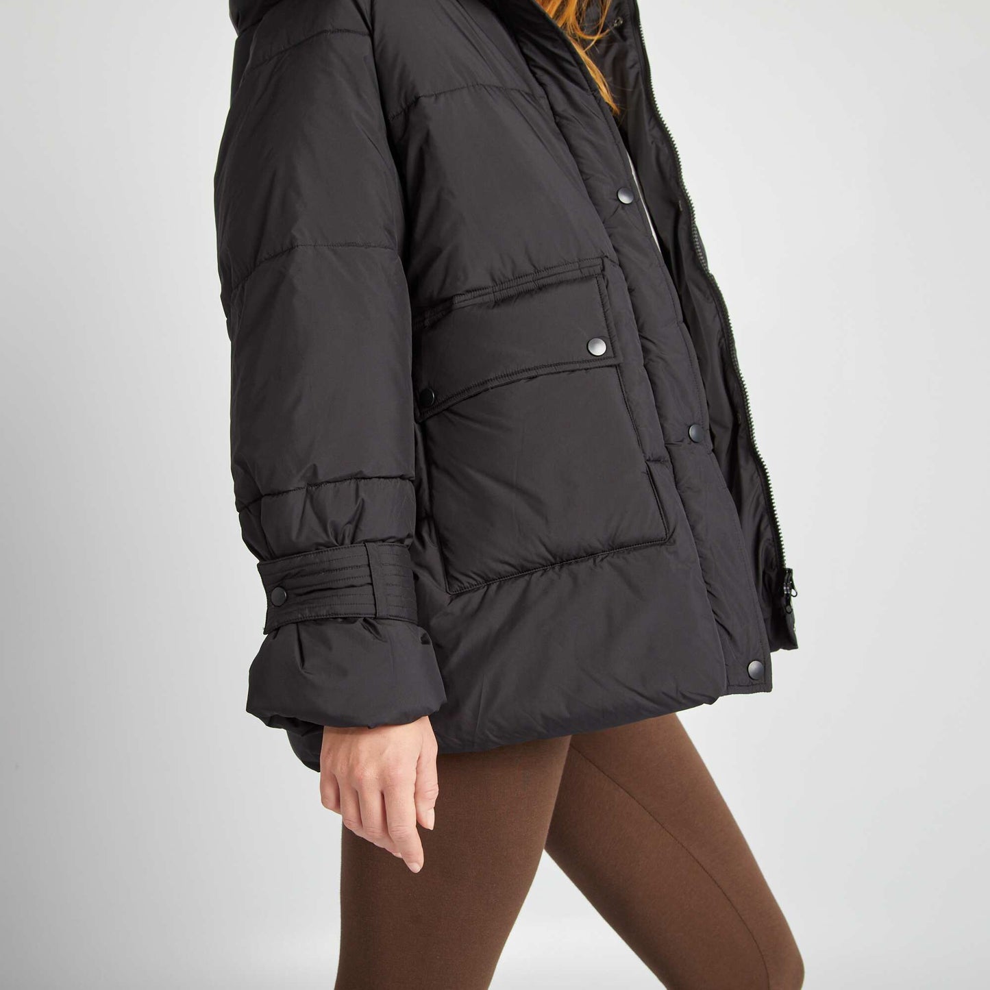 Mid-length quilted padded jacket black