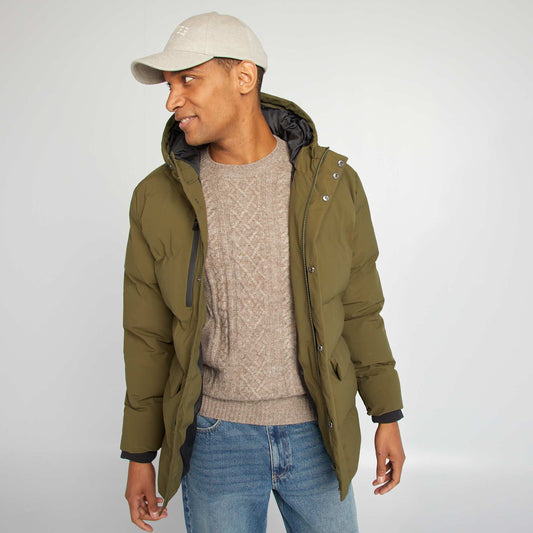 Long quilted padded coat KHAKI