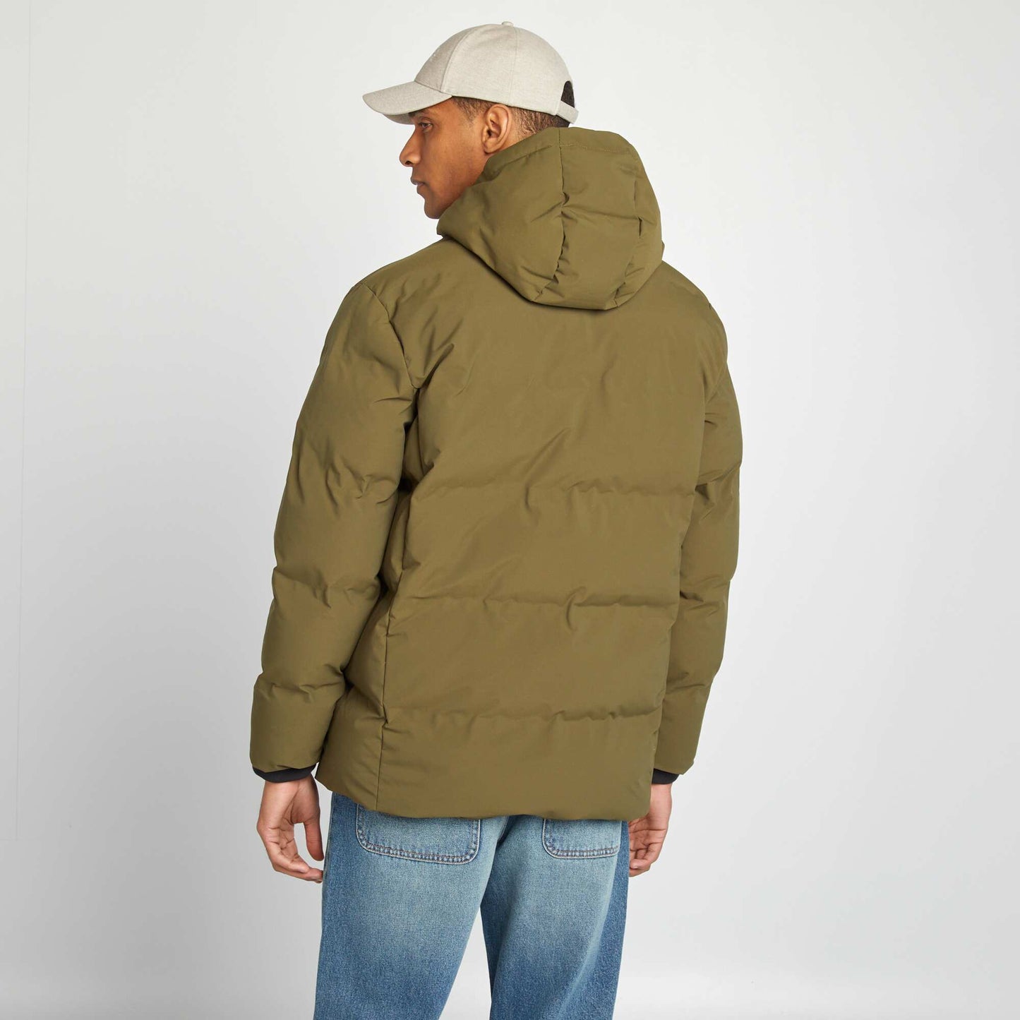 Long quilted padded coat KHAKI