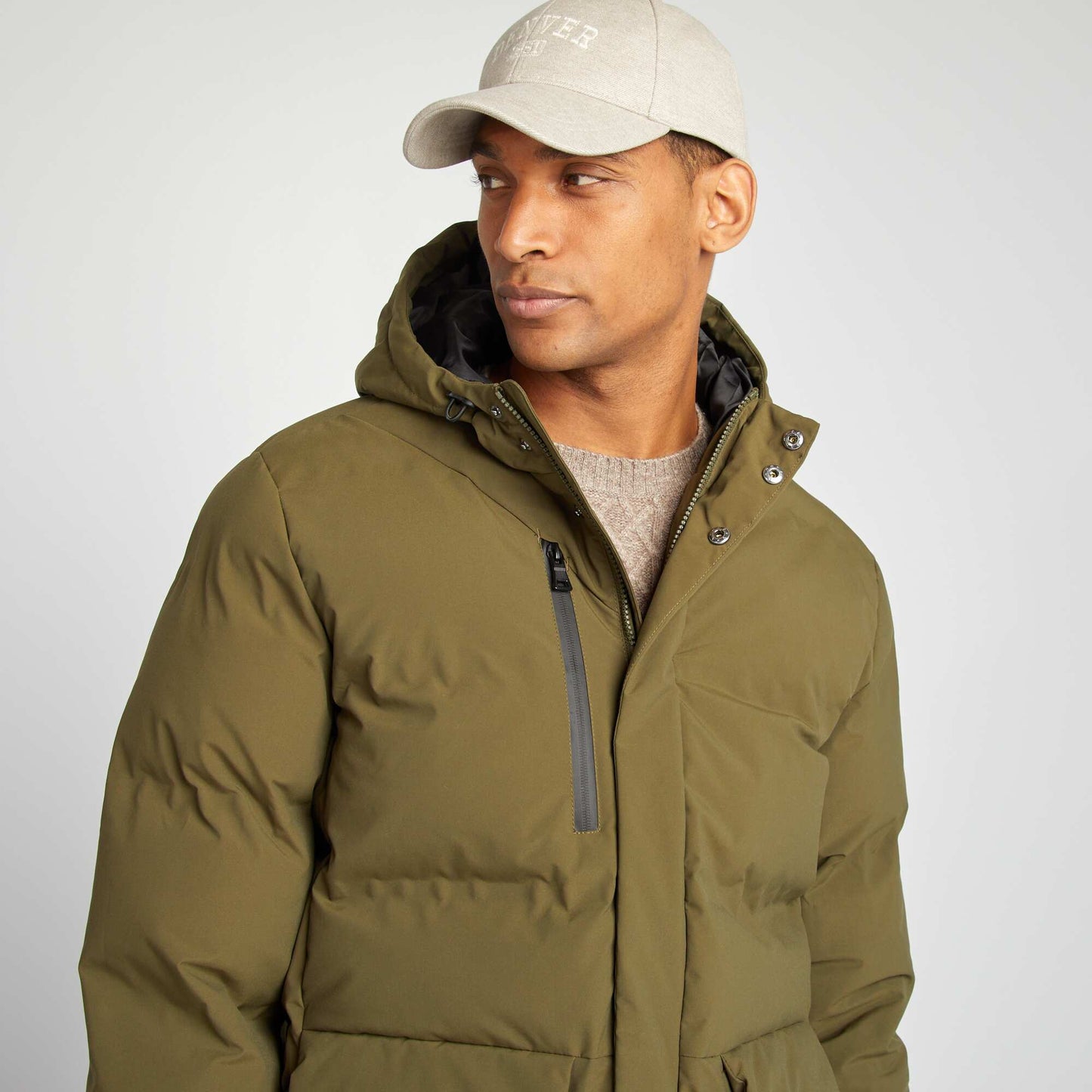 Long quilted padded coat KHAKI