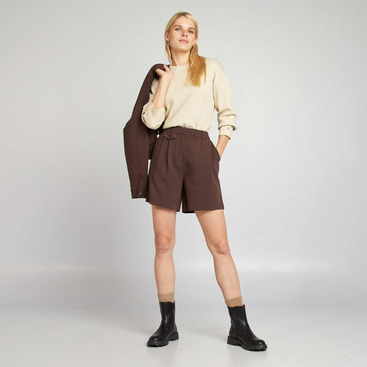 High-waisted tailored shorts BROWN