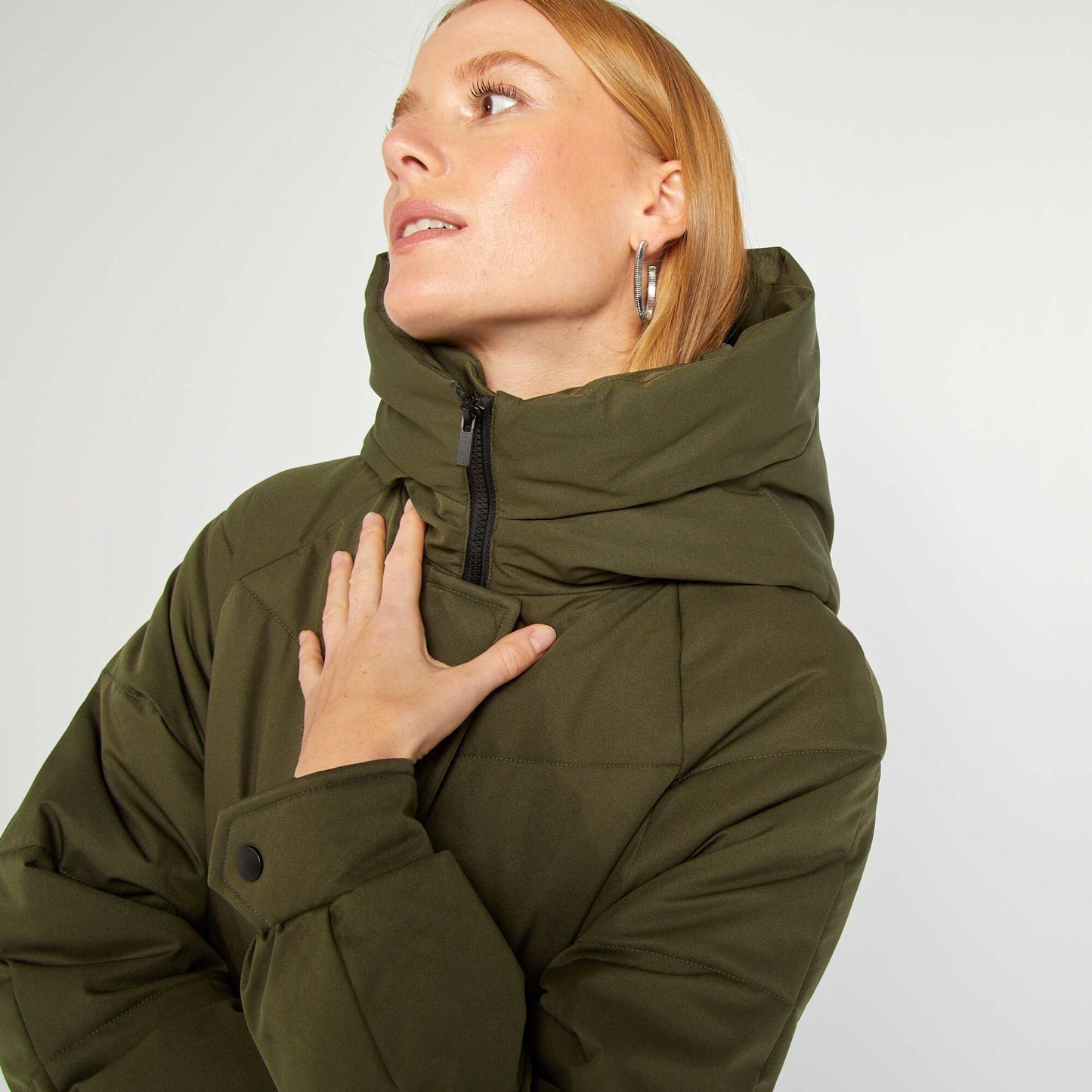 Mid-length padded jacket with hood KHAKI