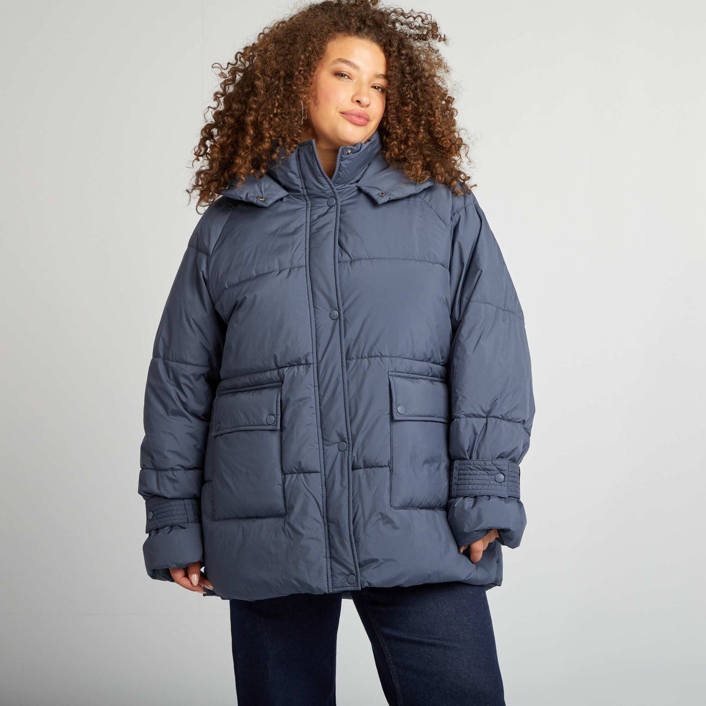 Mid-length quilted padded jacket BLUE