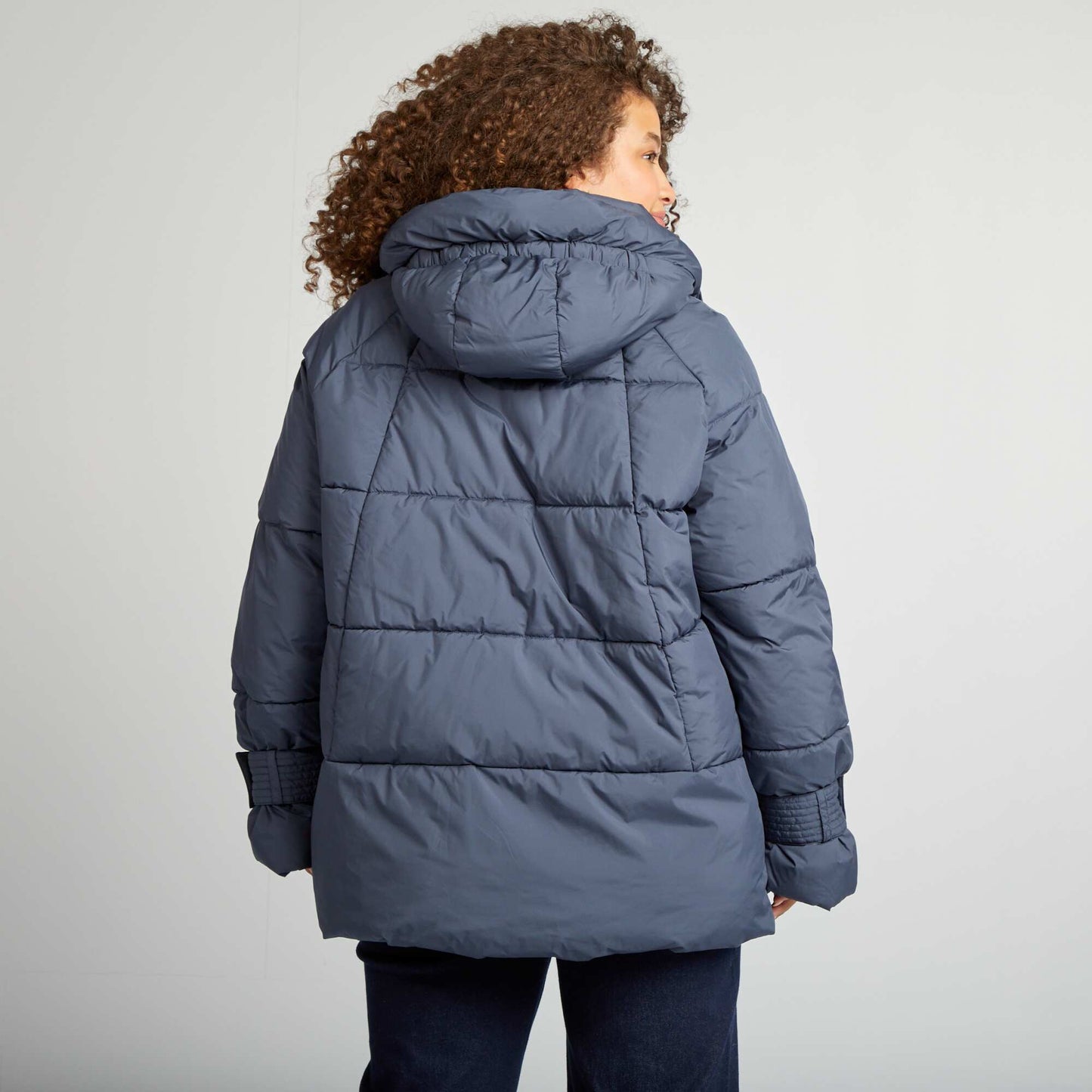 Mid-length quilted padded jacket BLUE