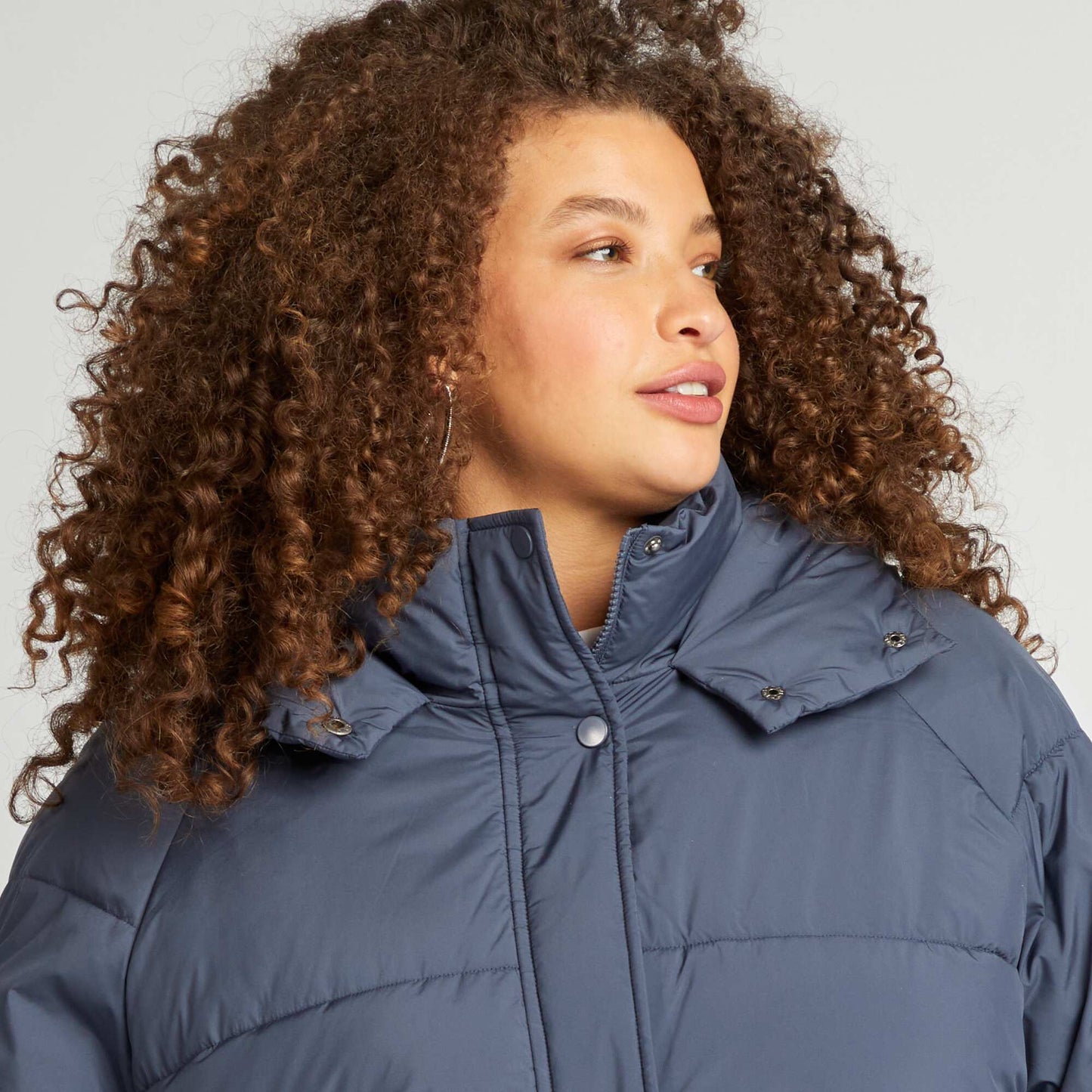 Mid-length quilted padded jacket BLUE