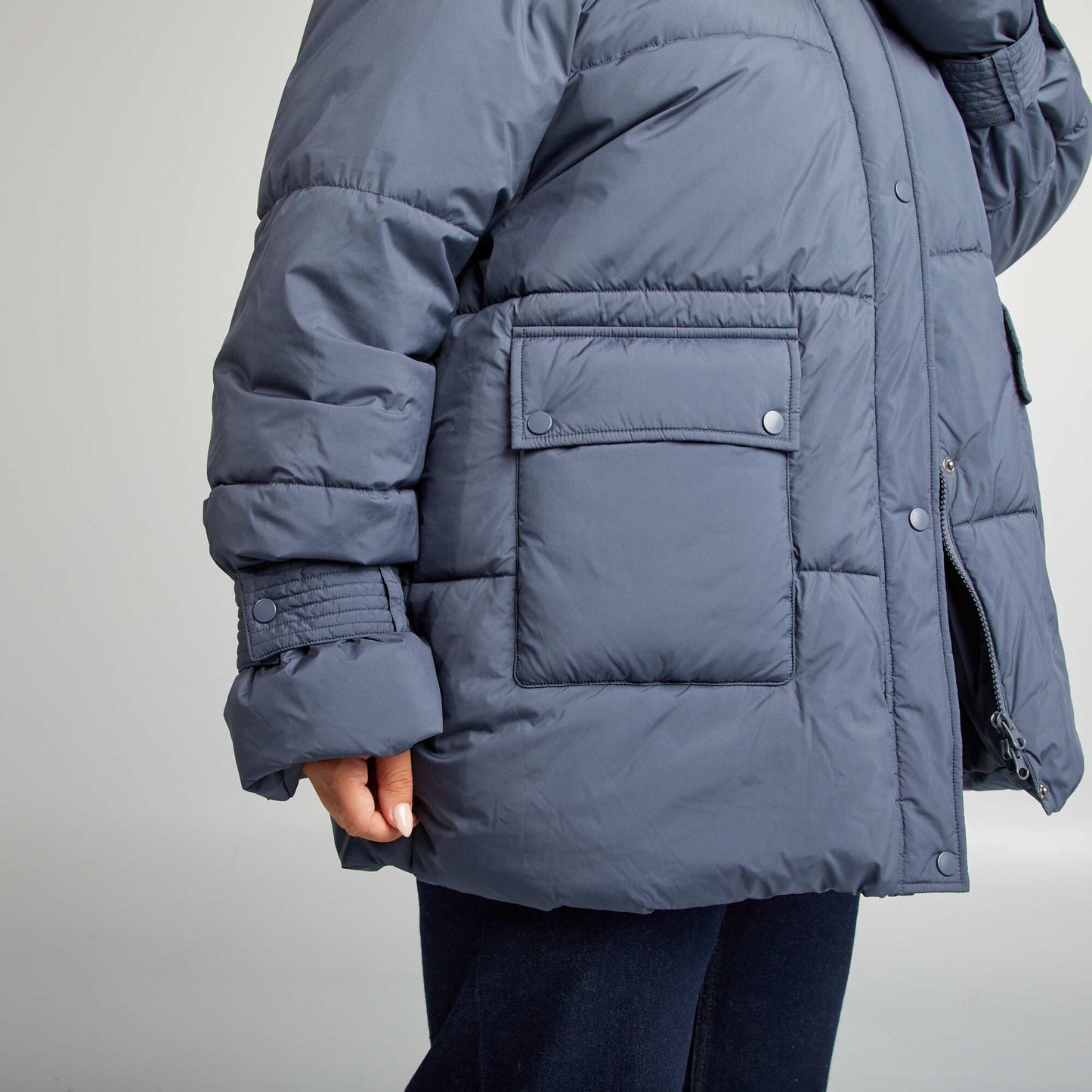 Mid-length quilted padded jacket BLUE