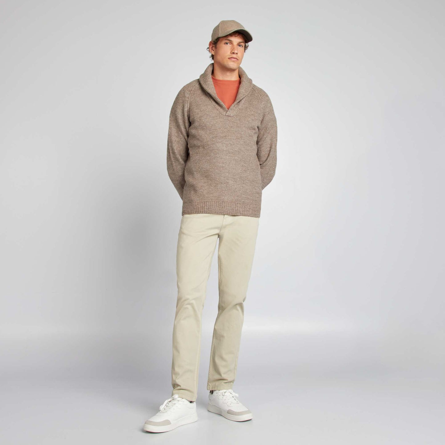 Wool-blend shawl-collar sweater BEIGE