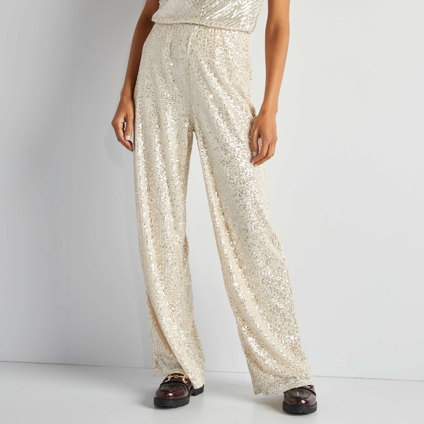 Sequined party trousers BEIGE