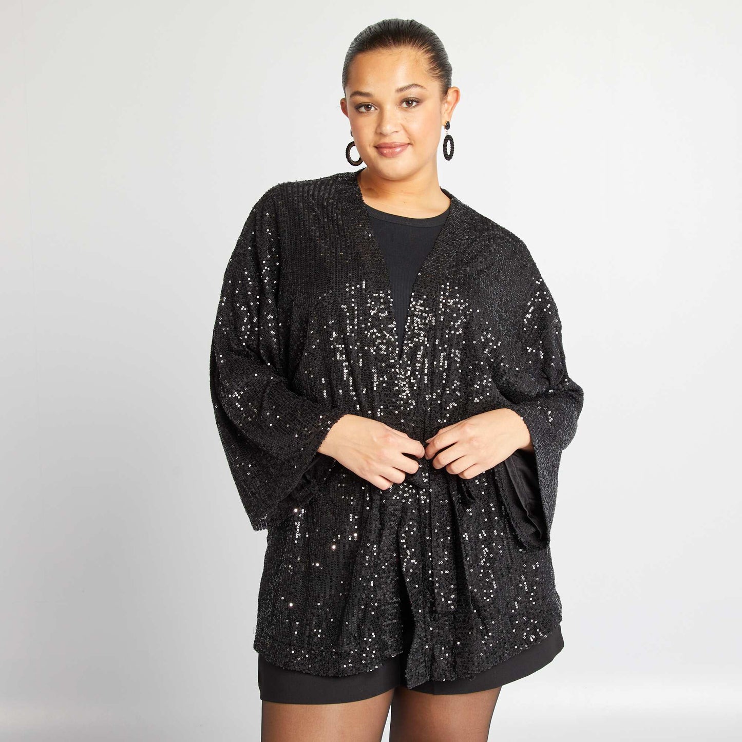 Sequined party kimono BLACK