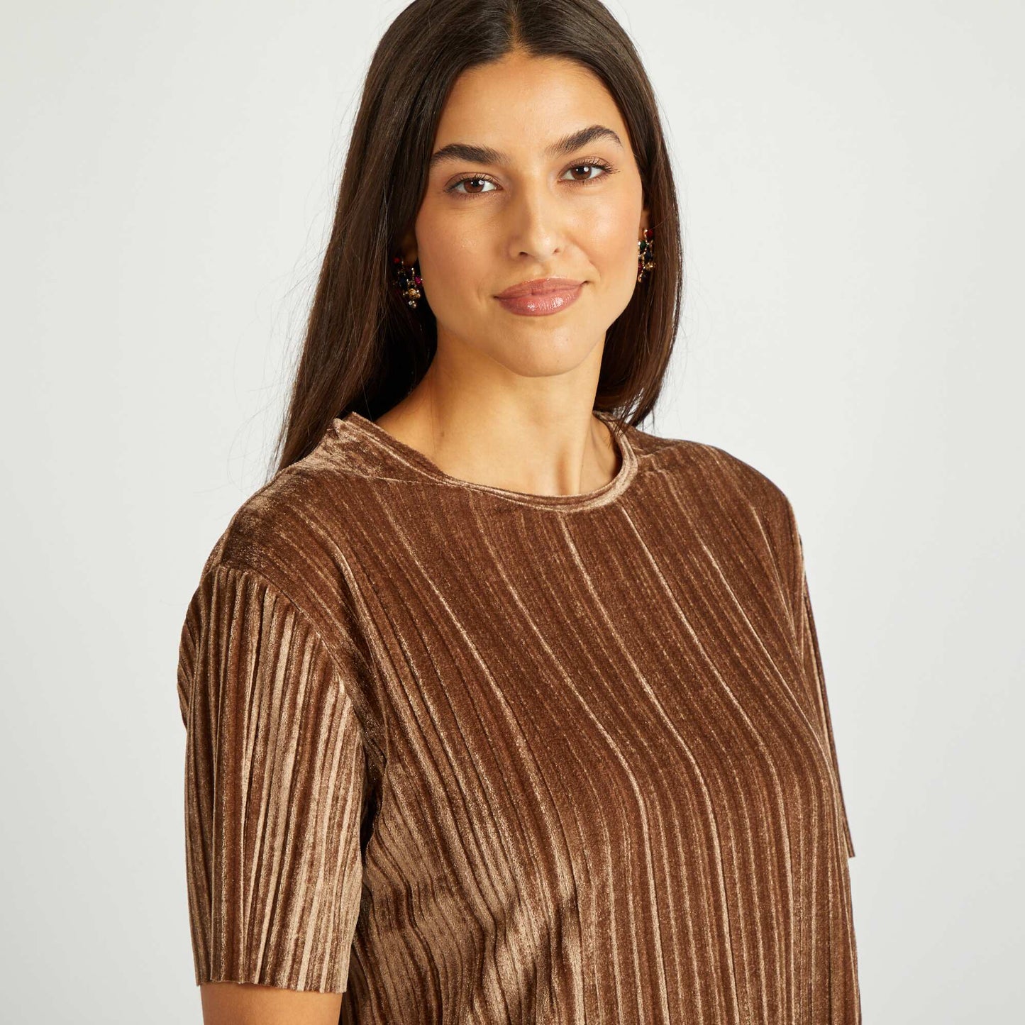 Loose-fit corduroy T-shirt BROWN