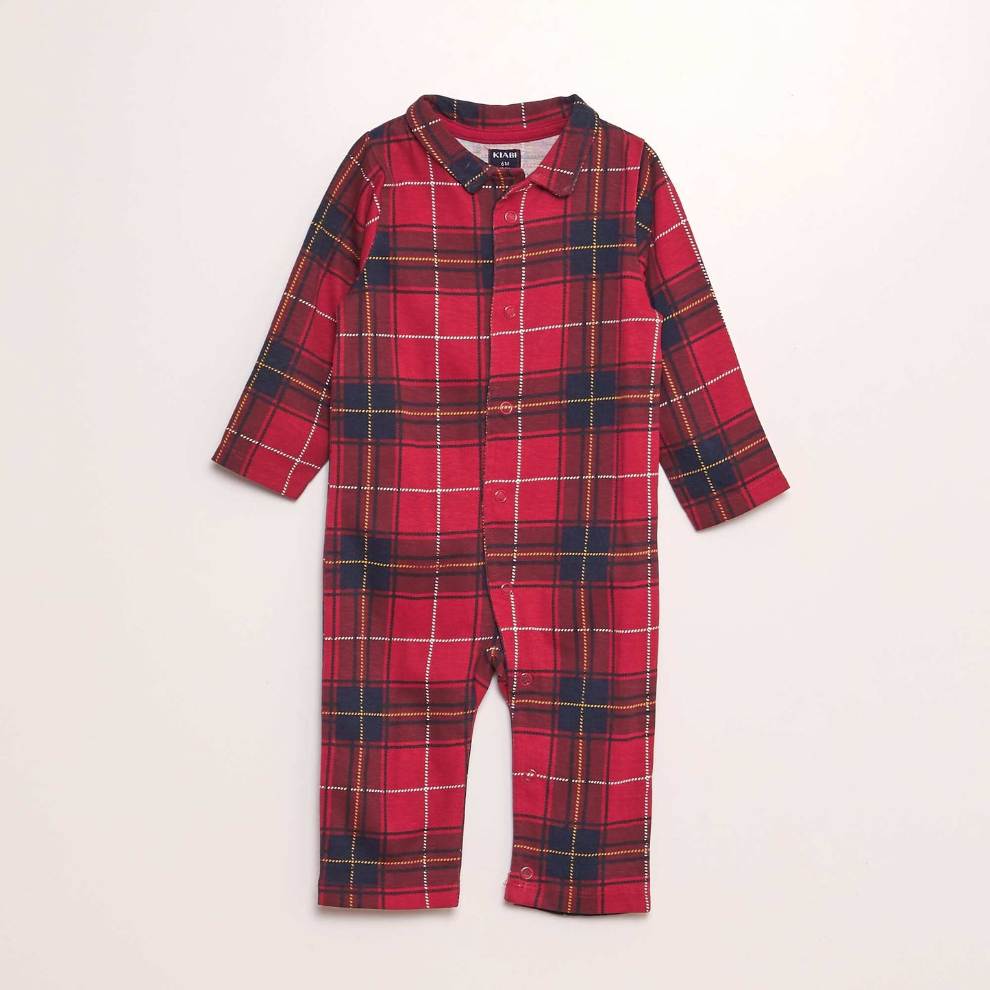 Checked sleepsuit with shirt collar RED