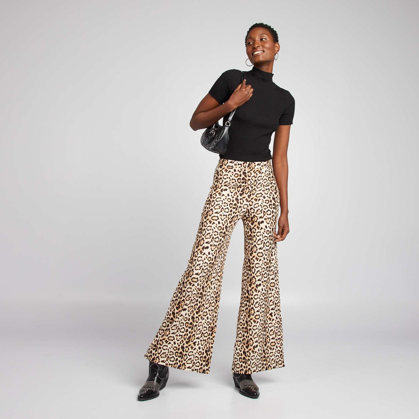 Wide-leg leopard trousers BEIGE