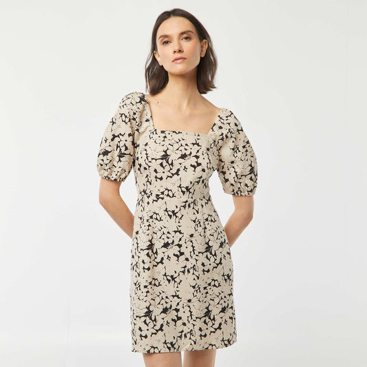 Short flared dress with back tie fastening BEIGE