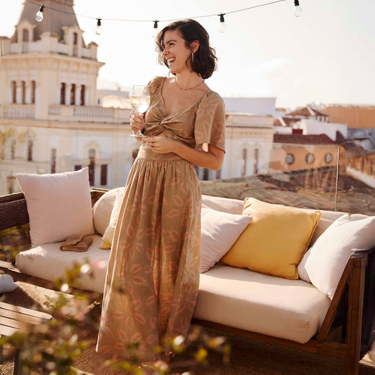 Flared long skirt with elasticated waist GREEN
