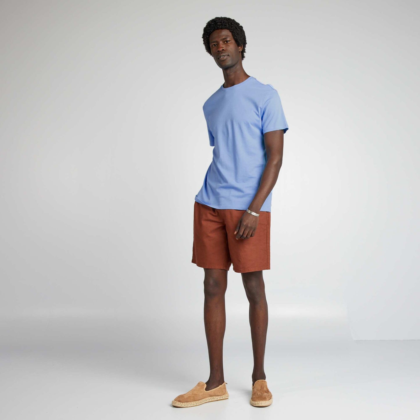 Plain jersey straight T-shirt BLUE