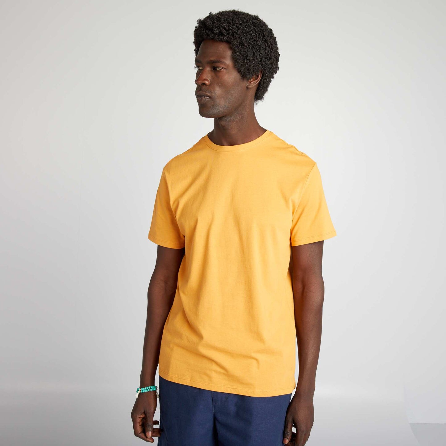 Plain jersey straight T-shirt YELLOW