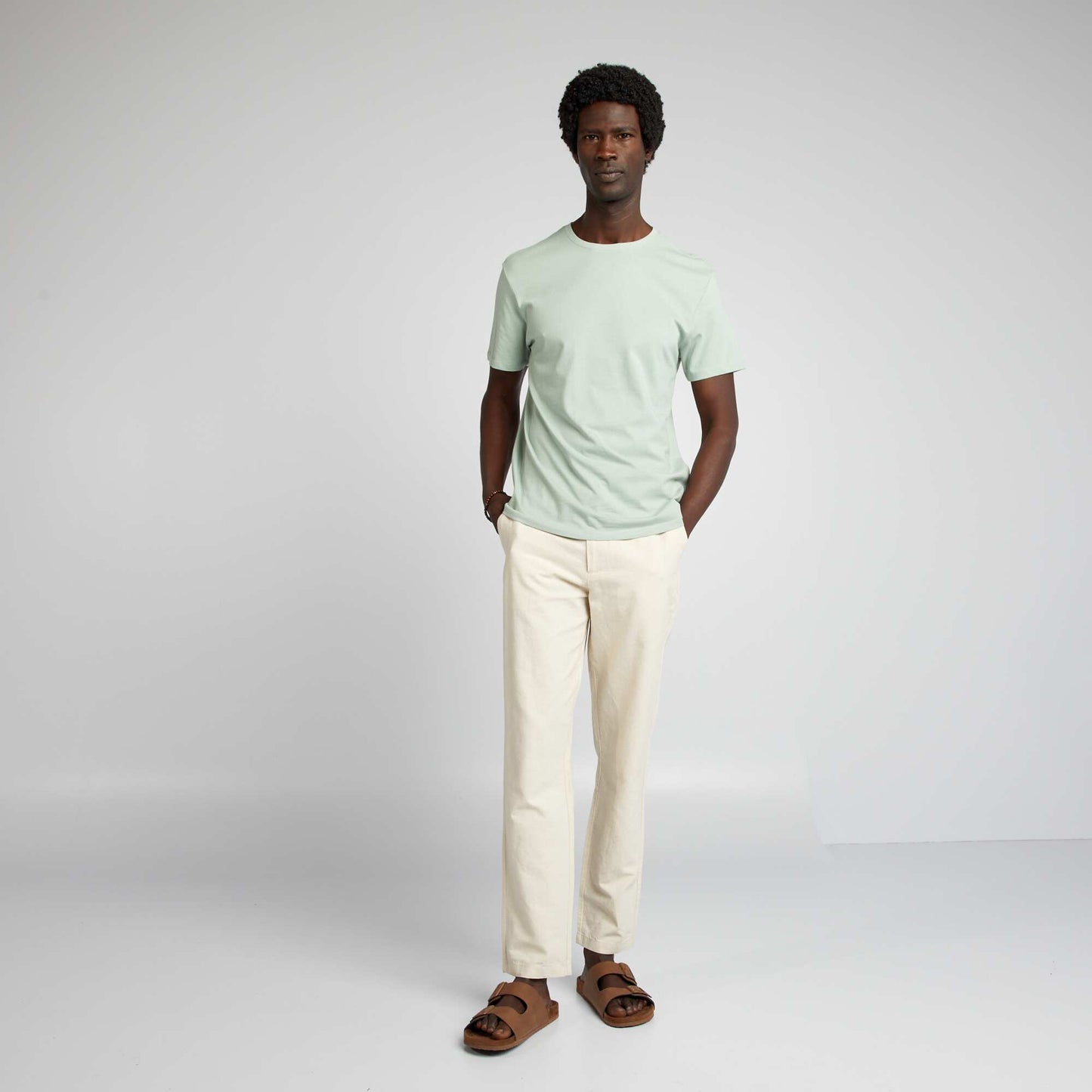 Plain jersey straight T-shirt GREEN