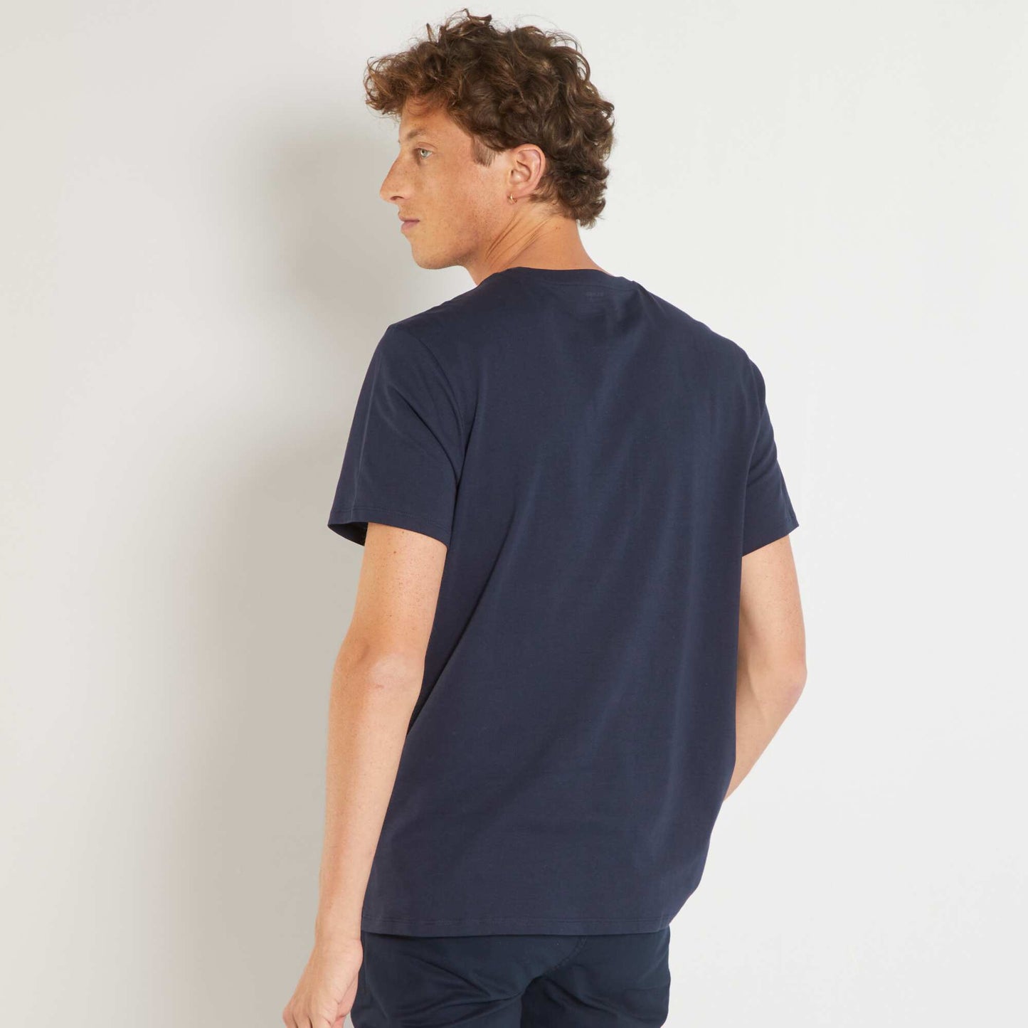 Plain jersey straight T-shirt dark blue