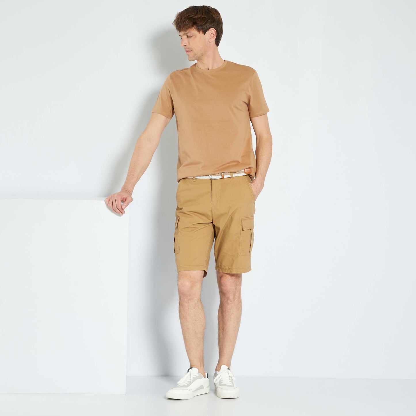 Plain jersey straight T-shirt BEIGE