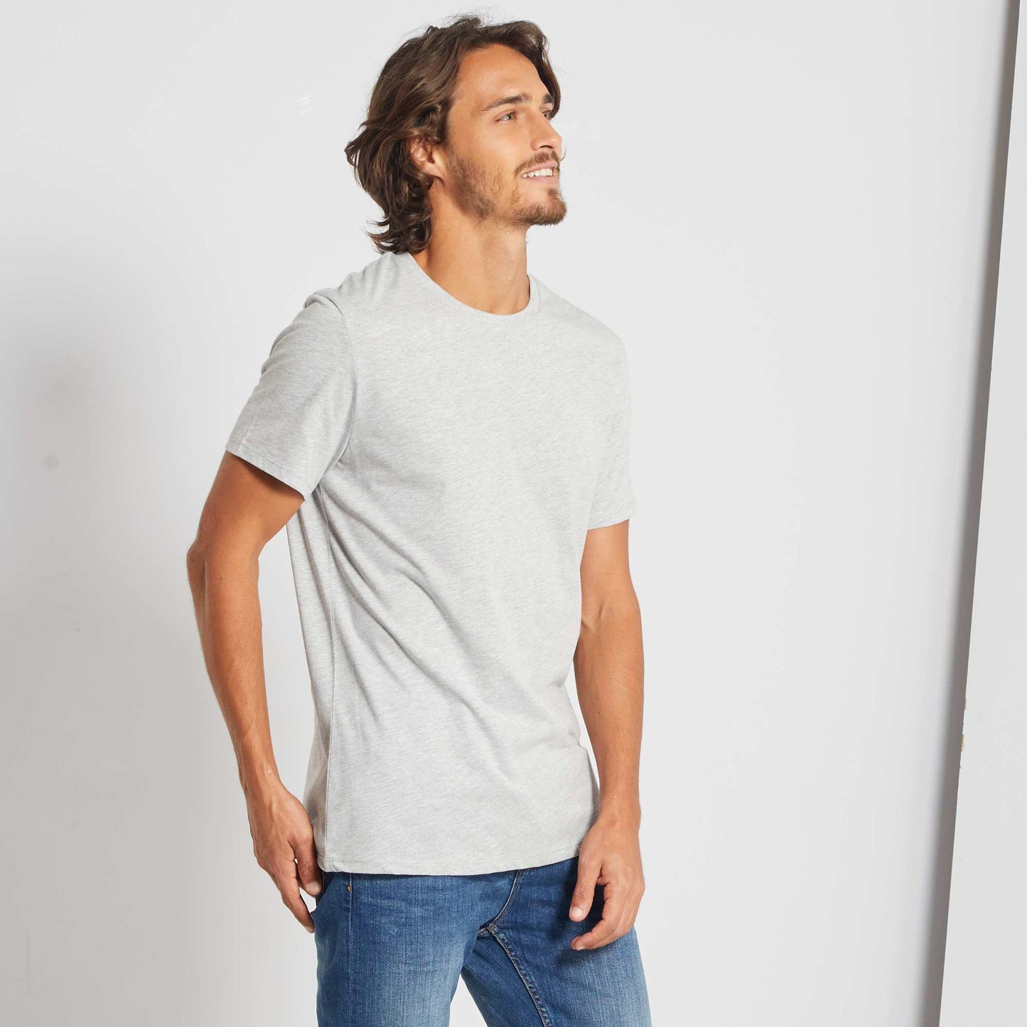 Plain jersey straight T-shirt GREY