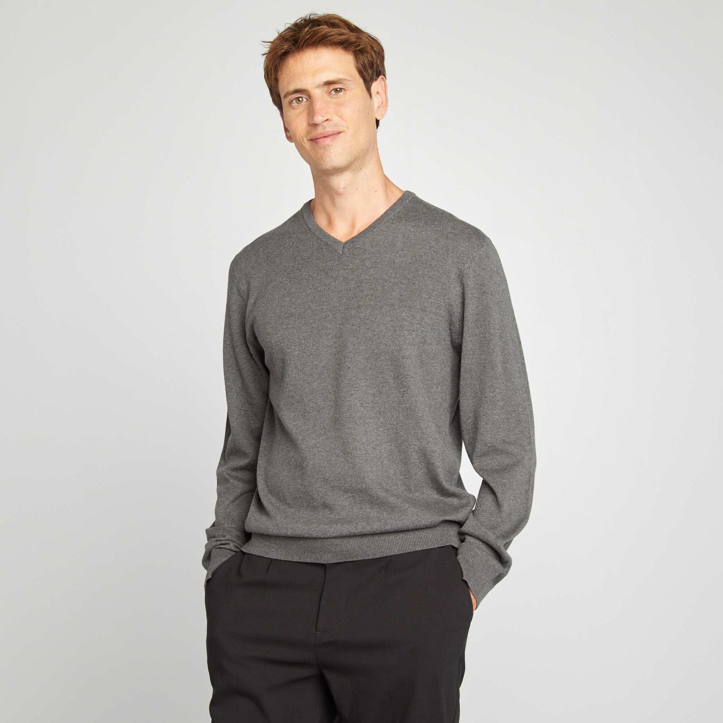 Plain knit basic sweater GREY