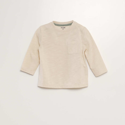 Round neck T-shirt with pocket BEIGE