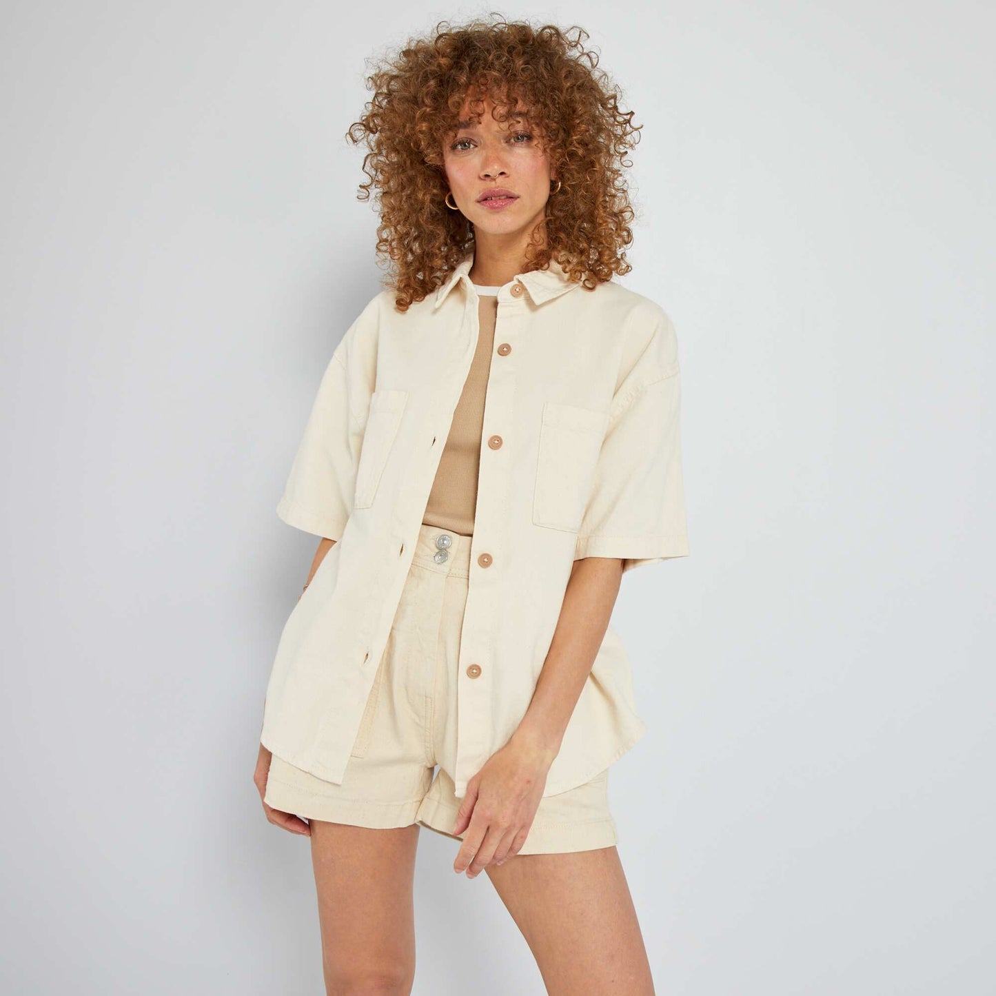Plain blouse - 2 pockets BEIGE