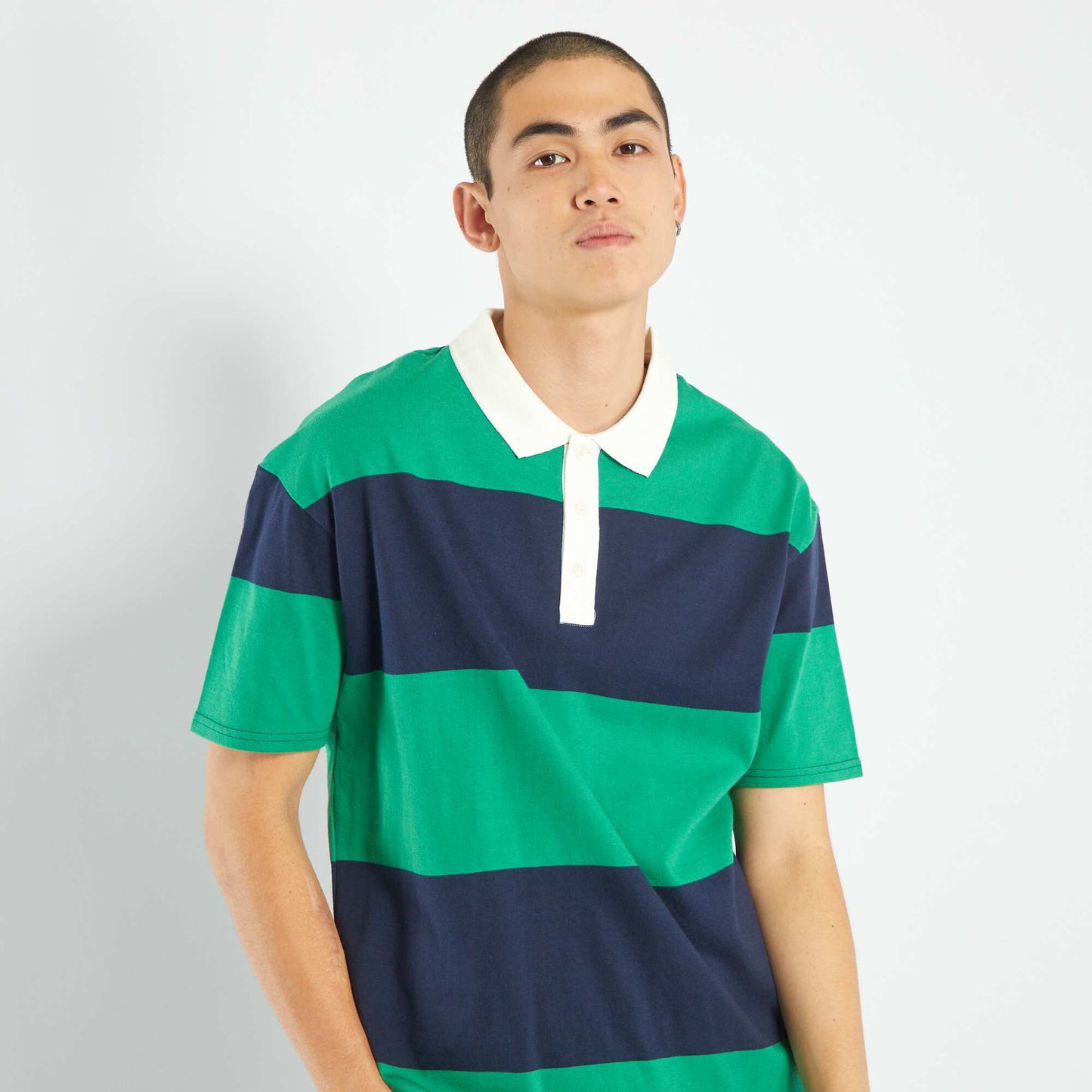 Striped jersey polo shirt BLUE