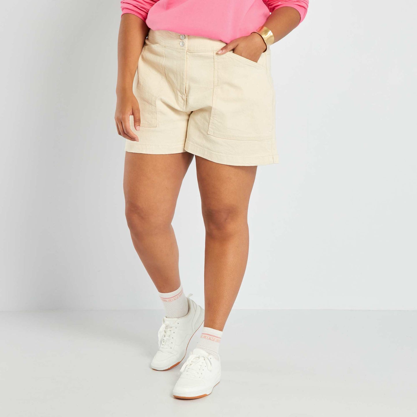 Denim shorts - 2 pockets BEIGE