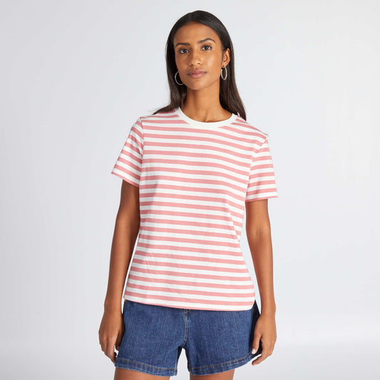 Striped printed T-shirt PINK