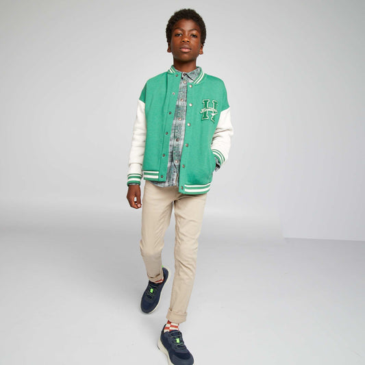 Varsity-style sweatshirt fabric jacket Green