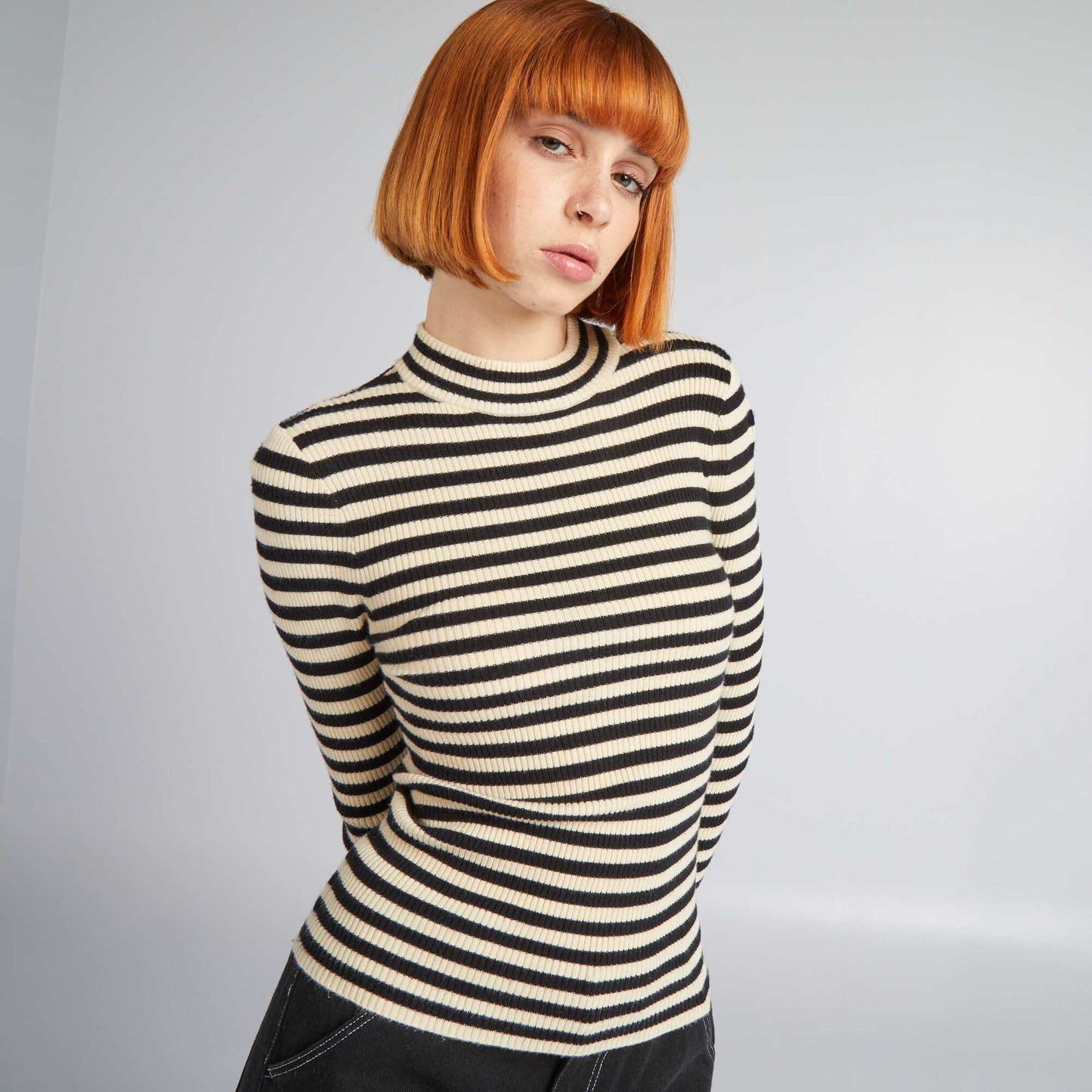 Yellow striped fine-knit sweater BLACK