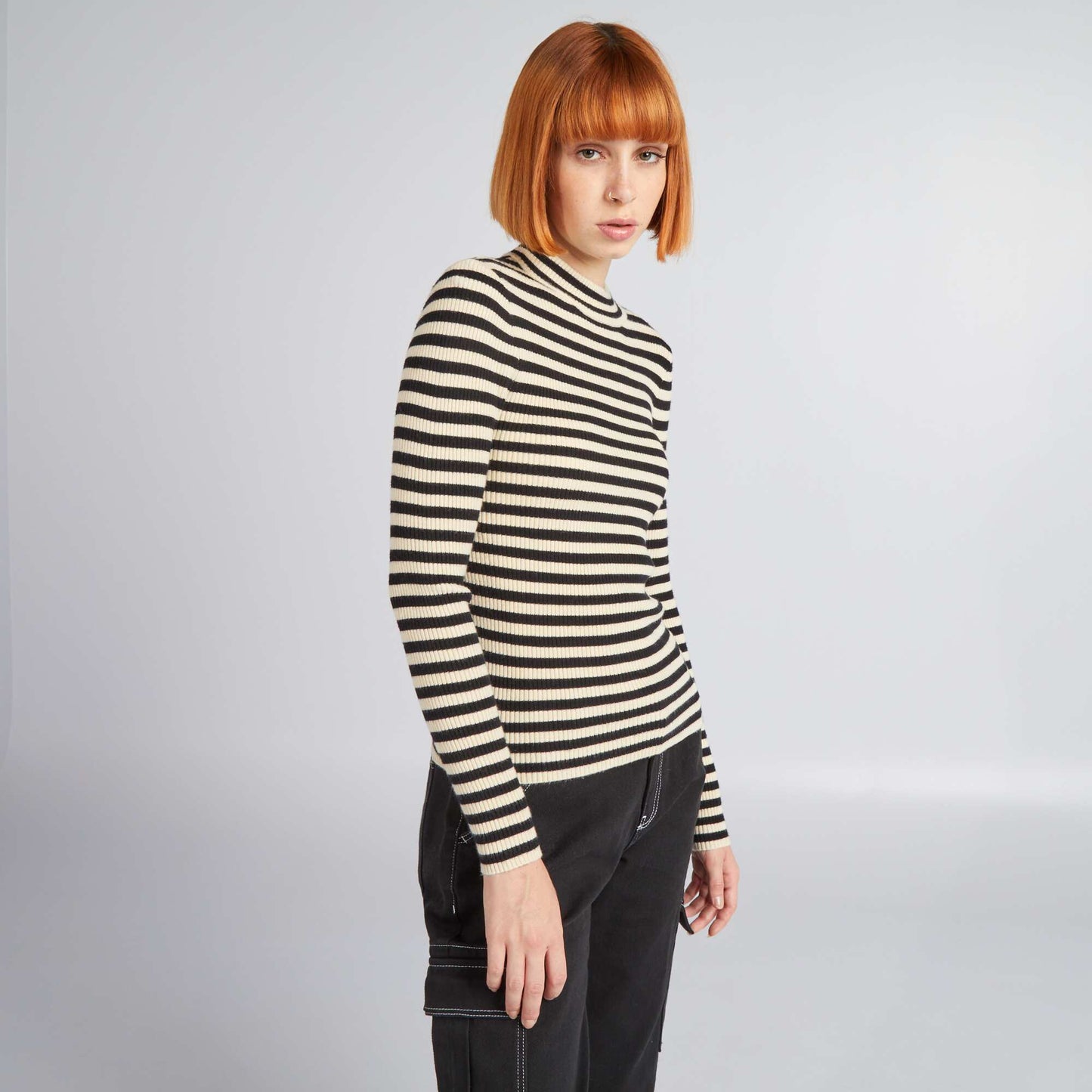 Yellow striped fine-knit sweater BLACK