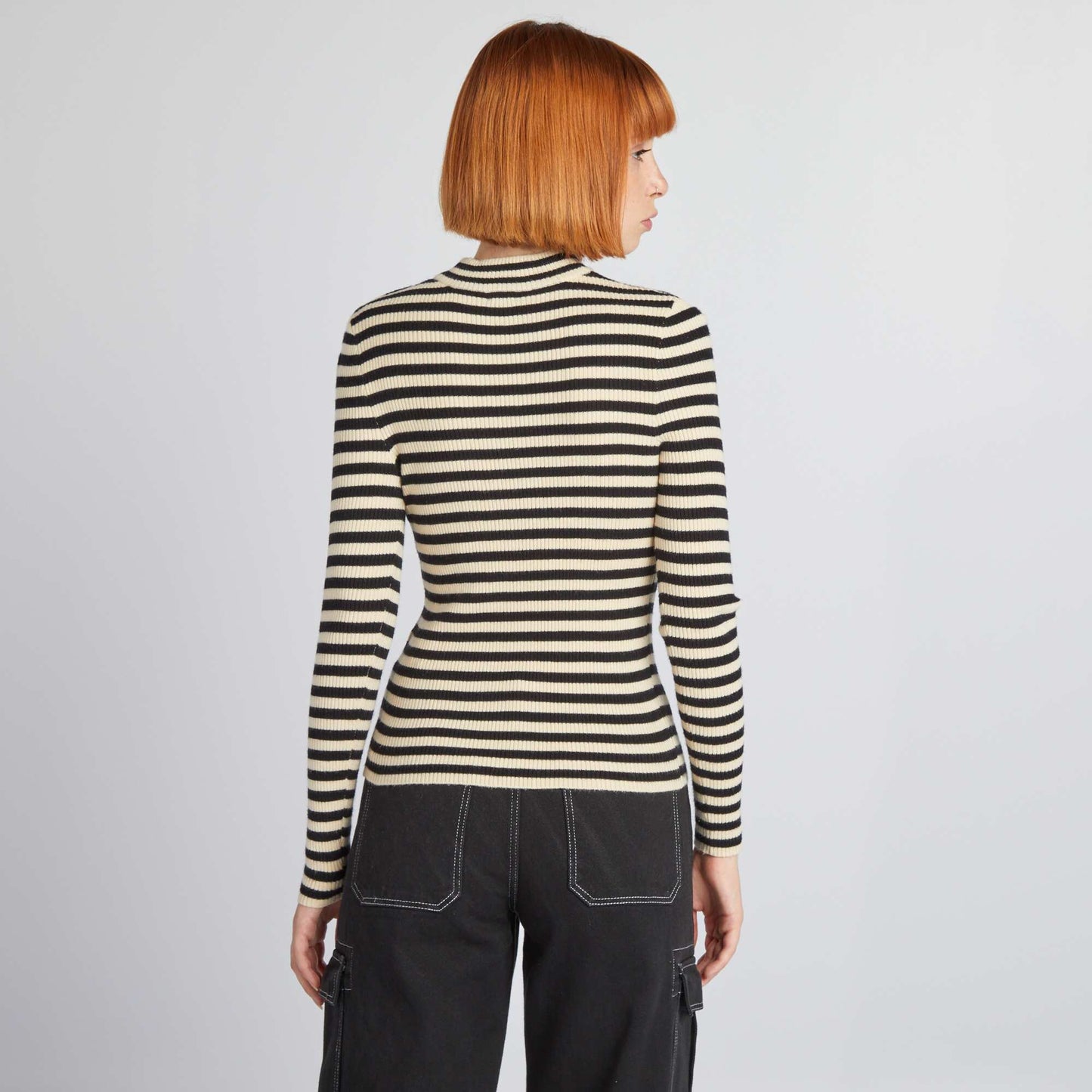 Yellow striped fine-knit sweater BLACK