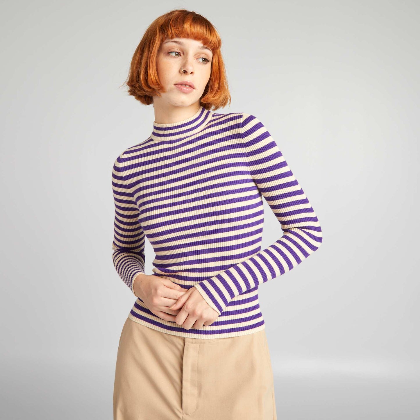 Yellow striped fine-knit sweater PURPLE