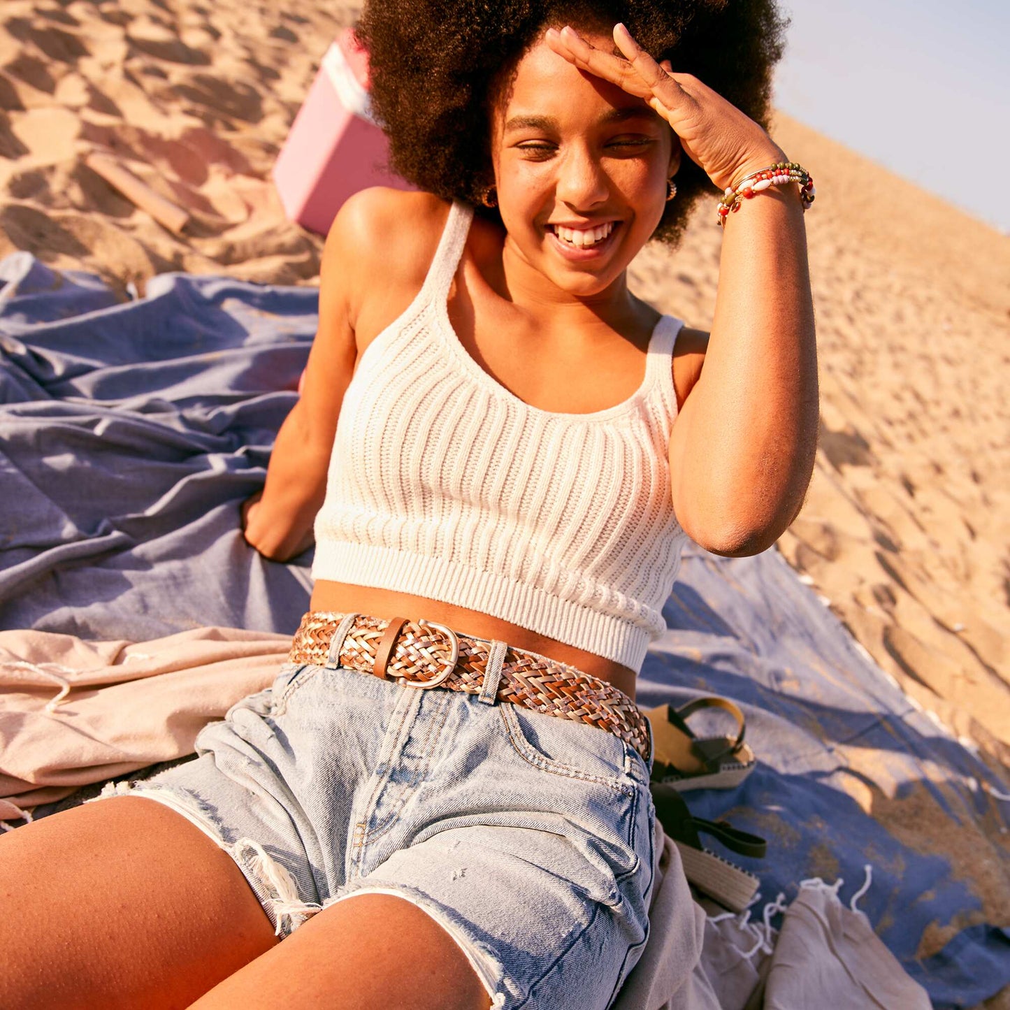 Denim shorts with fringed trim Blue