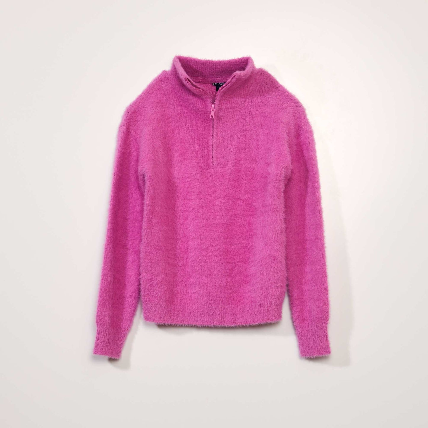 Fuzzy-knit jumper with high zipped collar SUPER PINK