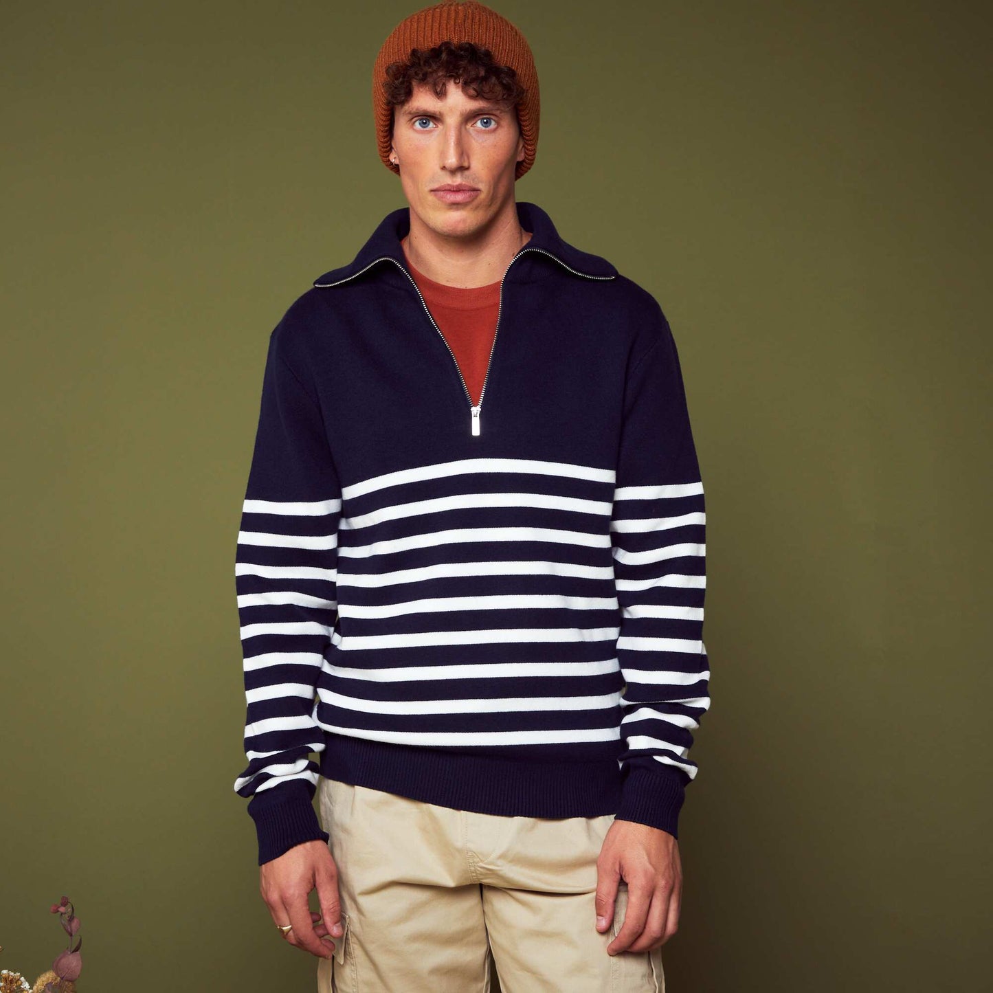 Striped sweater with zipped high neck SAPP BLUE