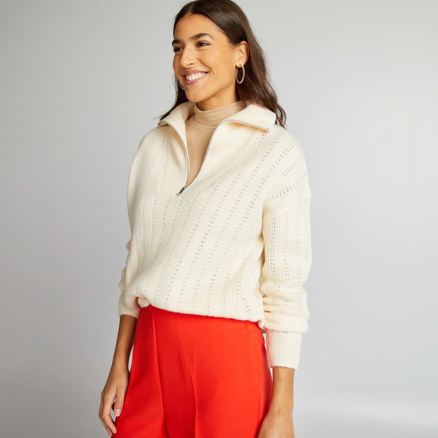 Zip-up high-neck jumper WHITE EGG