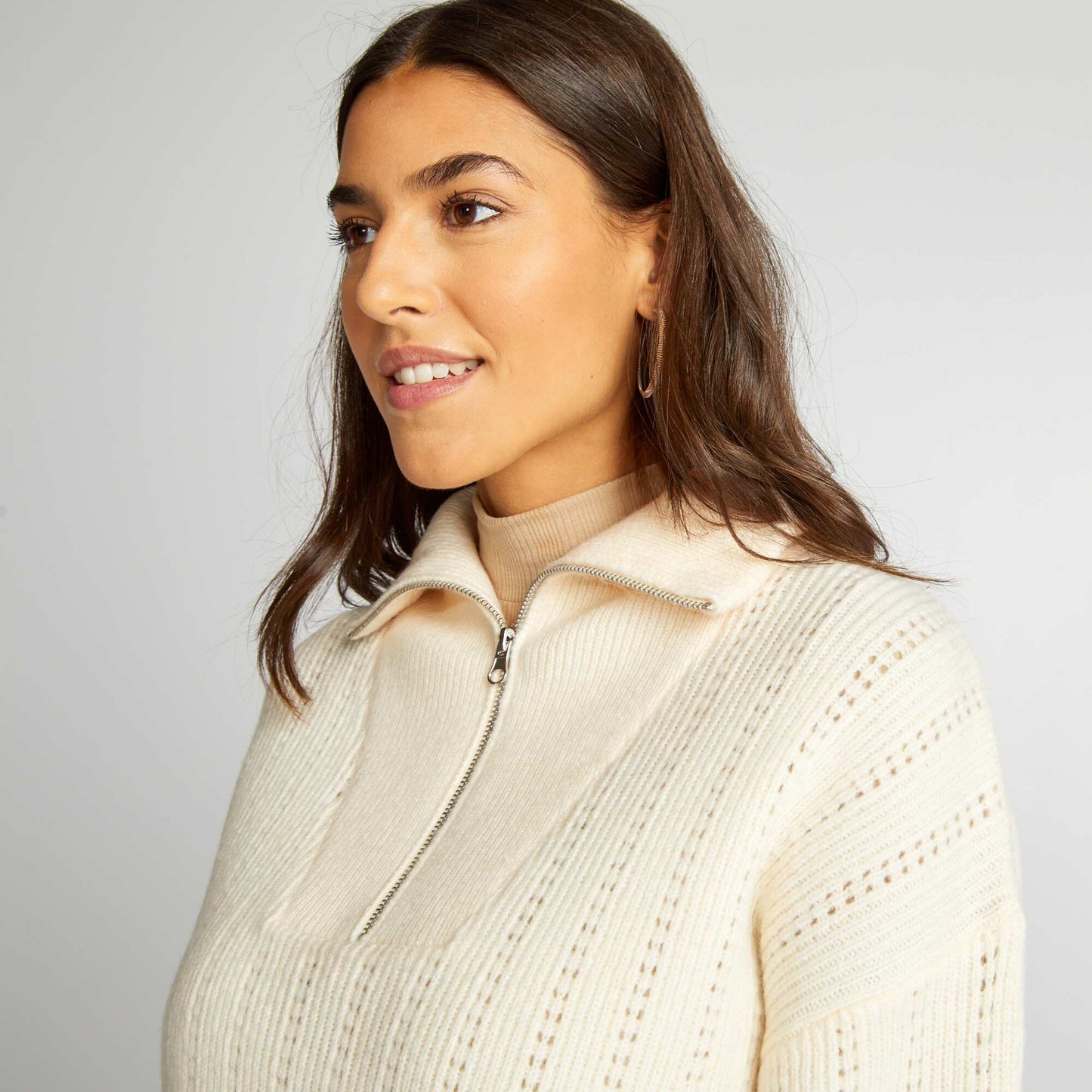 Zip-up high-neck jumper WHITE EGG