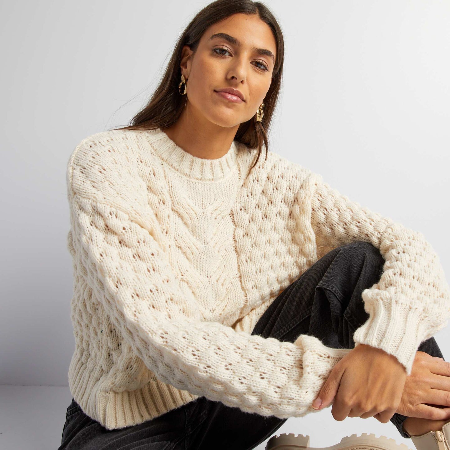 Woven knit sweater WHITE EGG