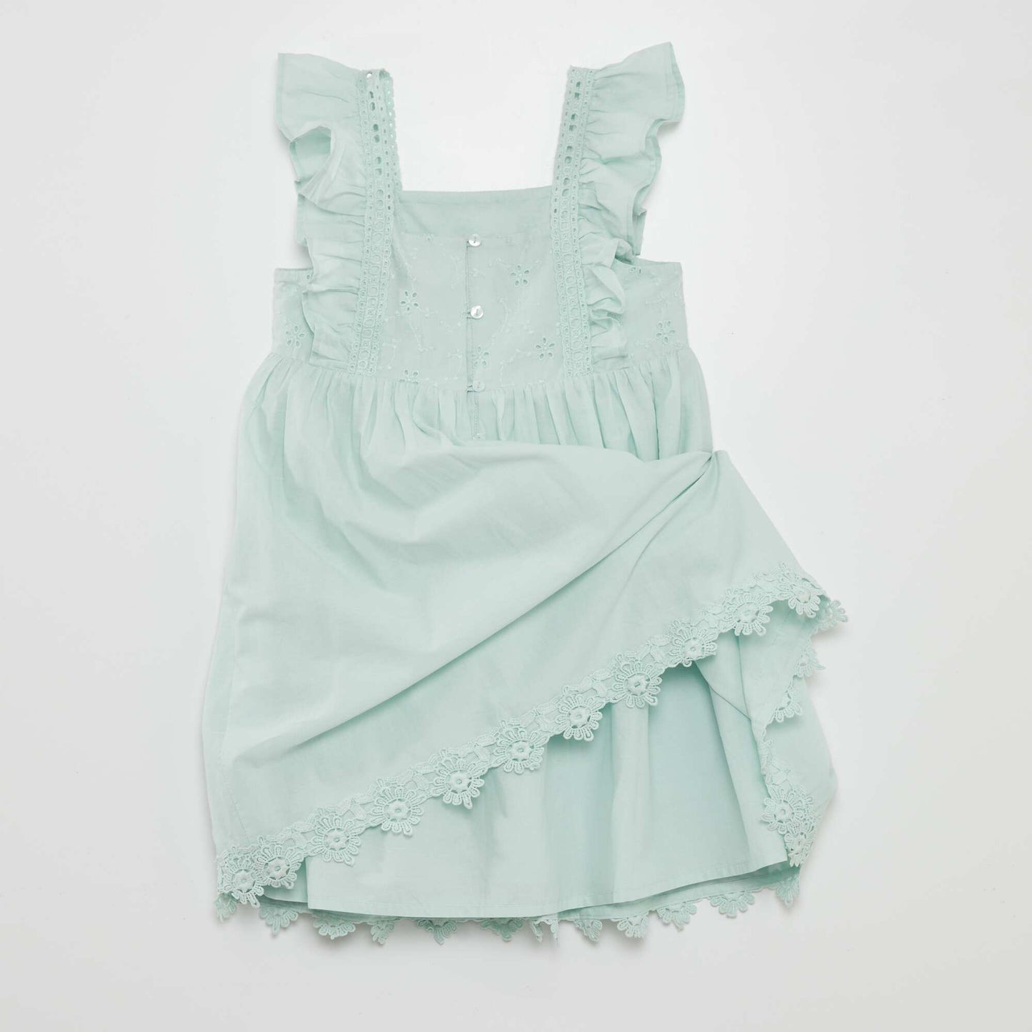 Ruffled dress with embroidery blue