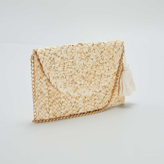Clutch made from straw + golden shiny thread BEIGE
