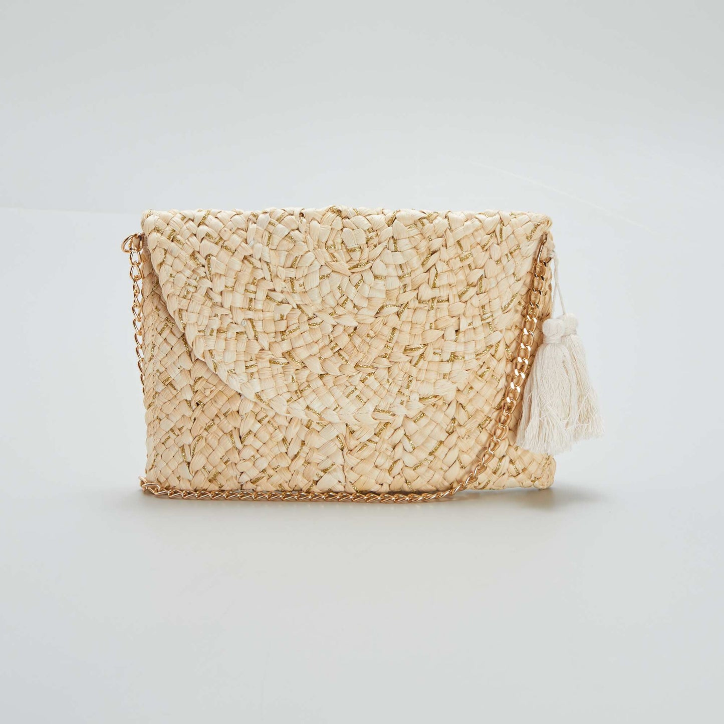 Clutch made from straw + golden shiny thread BEIGE