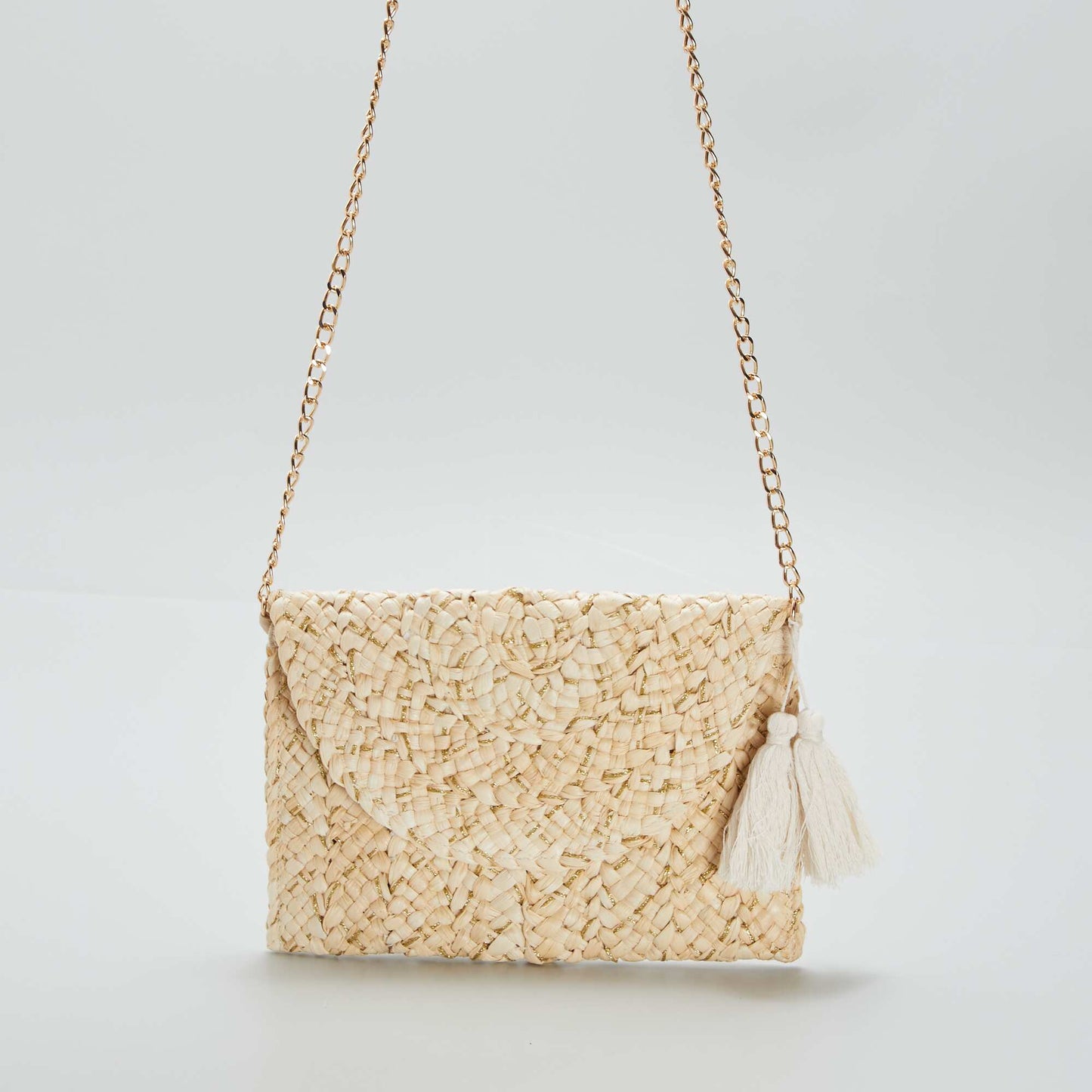 Clutch made from straw + golden shiny thread BEIGE